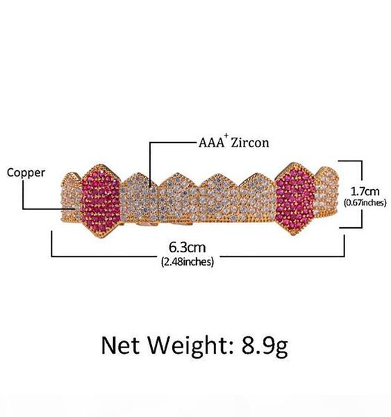 

e 18k gold plated vampire teeth grillz iced out micro pave cubic zircon 8 tooth hip hop grill grillz teeth include silicon molding, Black