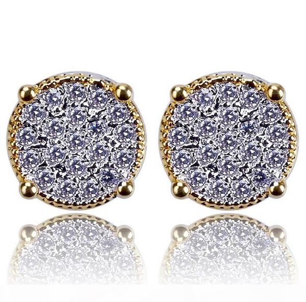 

l large 3d circle gold cz bling bling earrings custom micro pave earrings hip hop stud earring for men and women, Golden;silver