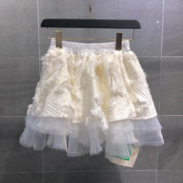 

fashion new women mesh patchwork tassel jacquard skirt female silk ball bown skirt ddxgz2, Black