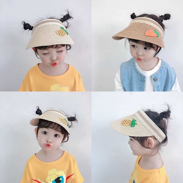 

2020 new korean children's big eyes fruit cartoon empty straw fruit sunscreen hat sunscreen hat, Blue;gray