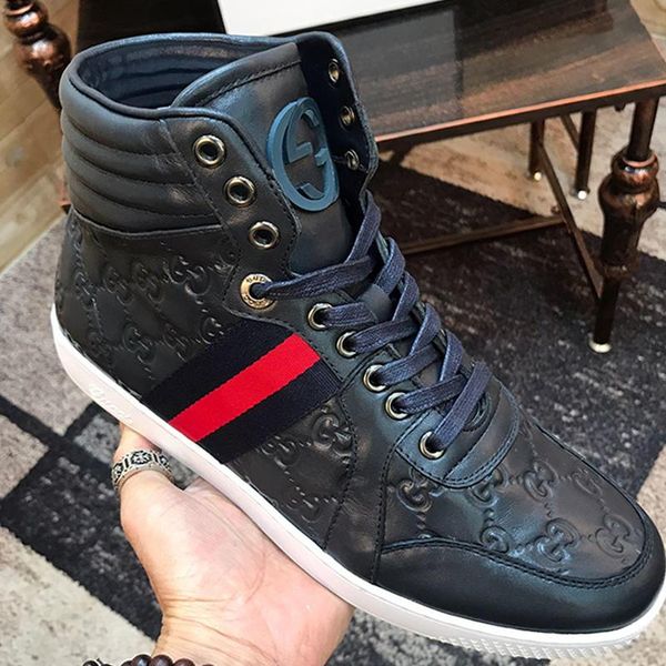 

men 's ace signature high sneaker mens shoes luxury outdoor walking comfortable shoes lace -up vintage casual men boots manner sch, Black