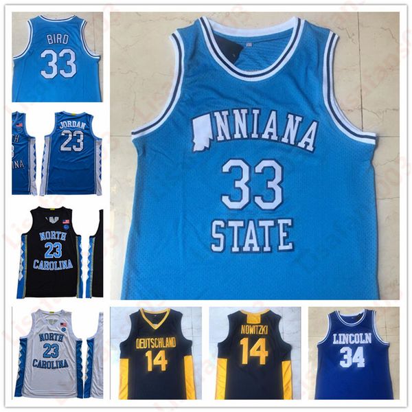 

mens jesus shuttlesworth jersey 34 lincoln indiana state larry 33 bird 14 dirk nowitzki 23 michael mj movie 100% stitched basketball jerseys, Black