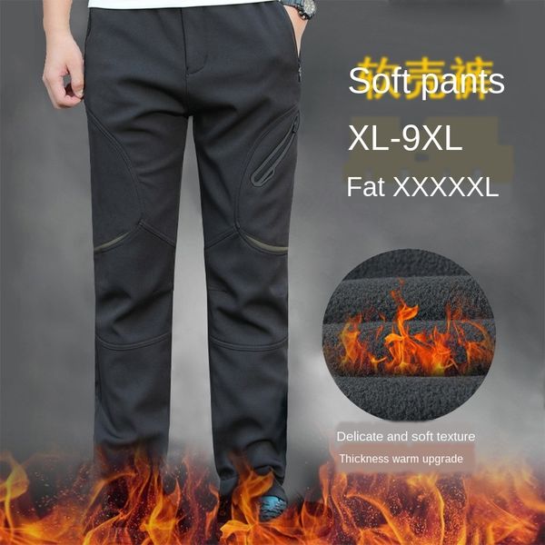

13b3n mountaineering men's fleece pants elastic thickened warm plus fat large size autumn and warm jacket jacket winter outdoor soft sh, Blue;black