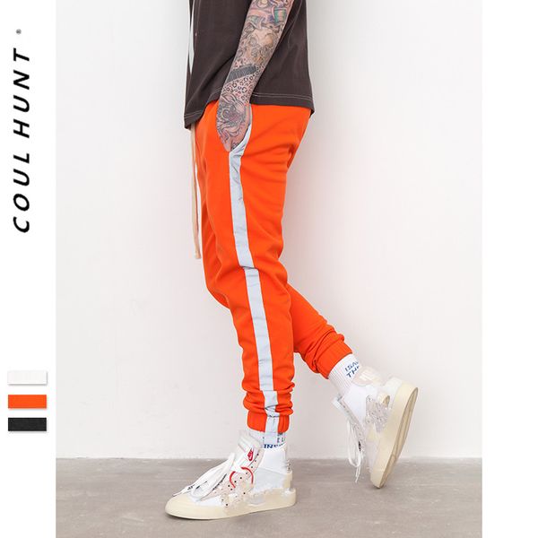 

2020 ss summer striped reflective men track pants hight street orange black long sweatpants side contrast color casual joggers