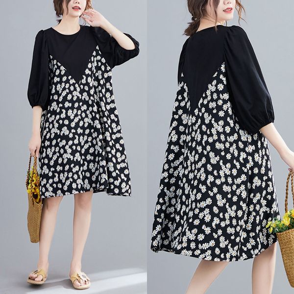

maternity dresses comfortable summer short sleeve dress plus size cotton patchwork floral chiffon a-line pregnant women clothes, White