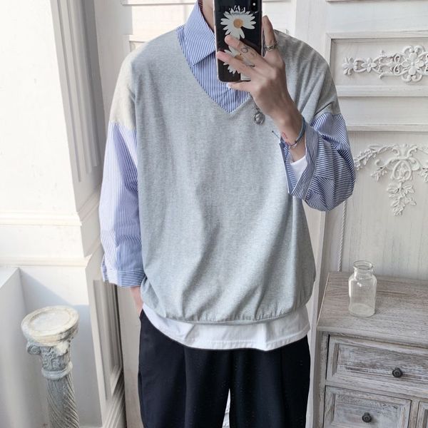 

men's casual shirts 2021 two-piece striped printing hawaiian shirt loose camisa masculina fashion streetwear -xl, White;black