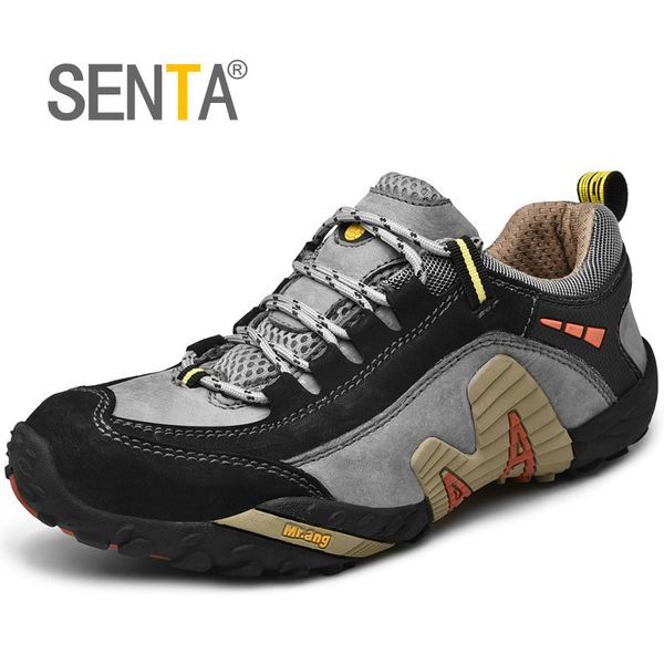 

genuine leather outdoor men hiking shoes waterproof trekking shoes breathable climbing sneakers sports anti-slip hunting shoes, Black