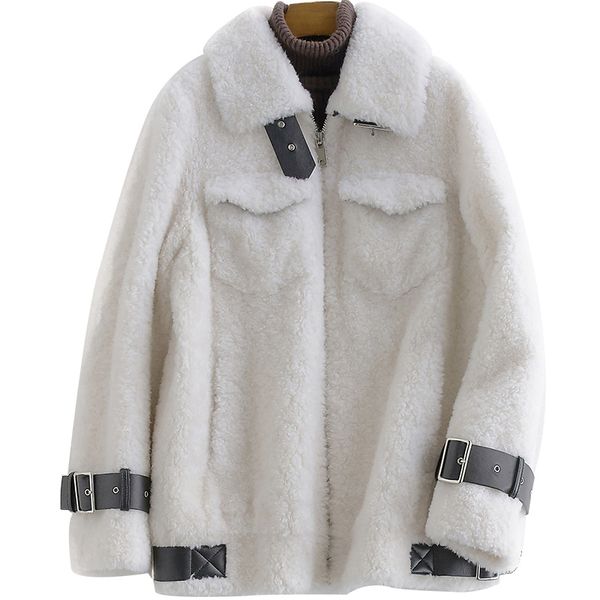 

autumn winter coat women clothes 2020 korean vintage real fur coat wool jacketsheep shearling women manteau femme zt3773, Black
