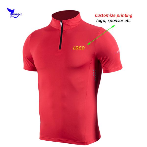 

настройка logo запуск t shirt men quick dry stretch спорт сжатия рубашки стенд воротник top tee фитнес гольф теннис одежды, Black;blue