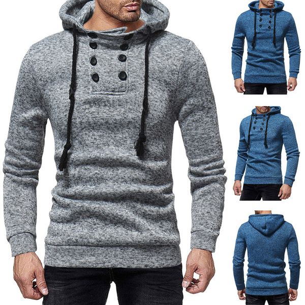 

casual mens designer hoodies solid long sleeve stand collar double breasted hooded sweatshirt new mens clothing, Black