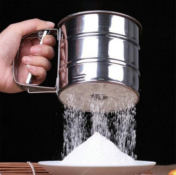 

flour sifter large capacity stainless steel sifter 3 cup double layers sieve with hand press design