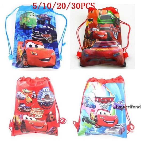 

5/10/20/30pcs happy birthday kids macqueen the cars drawstring gifts bag non-woven fabric party decoration backpack bag