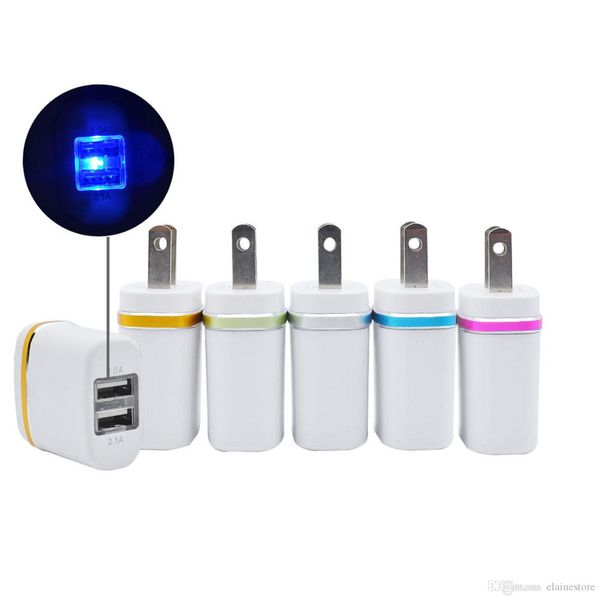 LED Light Metal Edge Dual USB настенные зарядные устройства адаптер 5V 2 1A US Plug ic Smart Charger Home AC адаптер в наличии