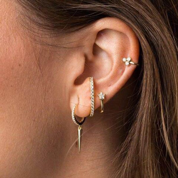 

stud gold filled delicate spike dangle charm earring wholesale lovely cute drop cz circle trendy simple geometric jewelry, Golden;silver