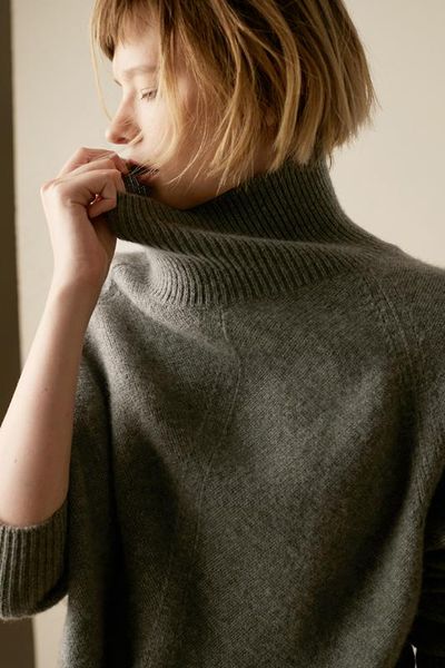 

2020otoño е invierno каюты suéter де cachemira mujer де куэлло альт suéter suelto grueso párrafo корто camiseta пунто, White;black