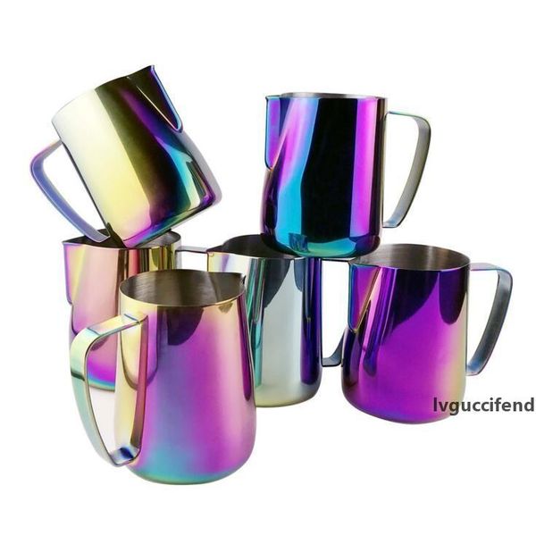 

stainless steel milk frothing pitcher candy color pointed latte art coffee cup anti scald coffee mugs outdoor travel bear tea cups cls412