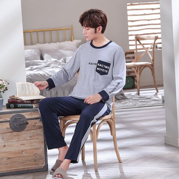 

men's pajamas long-sleeved cotton autumn youth student cartoon summer thin cotton children's set home clothes home clothes set, Black;brown