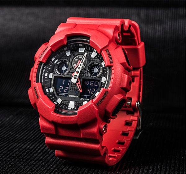 

selling 100 watches auto light all functions work military waterproof mans watch 14 colors wholesale g style shock clock dropship, Slivery;brown