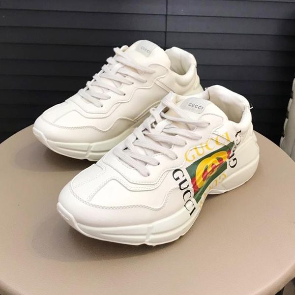 

mens shoes sneakers zapatos de hombre with original box rhyton leather sneaker 2020 fashion mens shoes leather chaussures pour hommes summer, Black