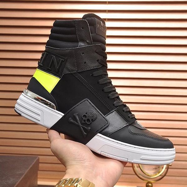 

luxury men shoes fashion sneakers platform zapatos de hombre with box fashion mens shoes boots phantom kick $hi -leather mix ankle boots, Black
