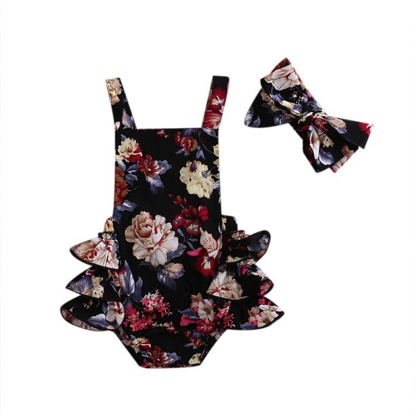 

0-24m toddler newborn infant baby girls floral bodysuit sleeveless print backless jumpsuits clothes outfits, Blue