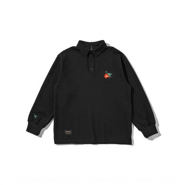 

forn32020 autumn new men's tooling trendy street coat sweater embroidered sweater dinosaur embroidered long sleeve polo collar coat, Black