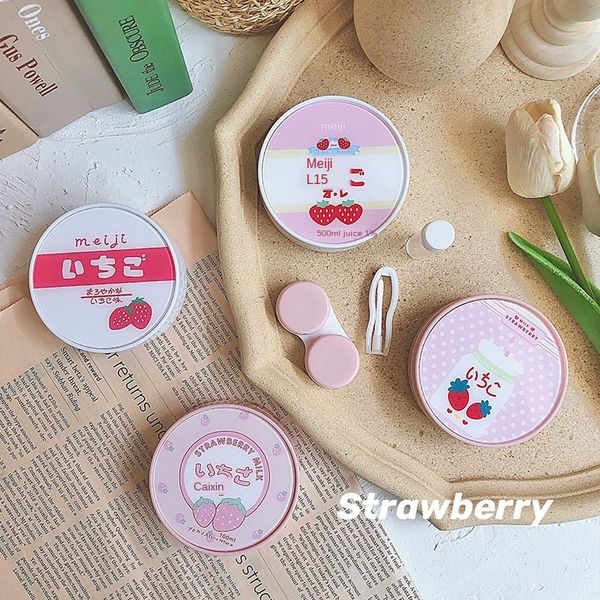 

text strawberry cute pink strawberry contact invisible contact dual-box care box, Blue