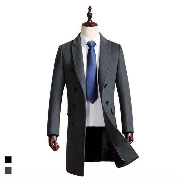 

siqilong ветровка шерсть шерсть шерстяное пальто средней длины корейский стиль ветровка мужская двубортный молодежь шерстяное пальто мужчин, Black