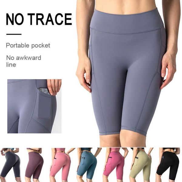 

womens yoga shorts double side pockets pants trainning wear shapewear high waist sport leggings summer sports shorts, White;red