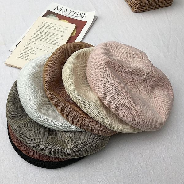 

summer thin linen women's autumn british octagonal beret octagonal beret hat all-match painter hat, Blue;gray