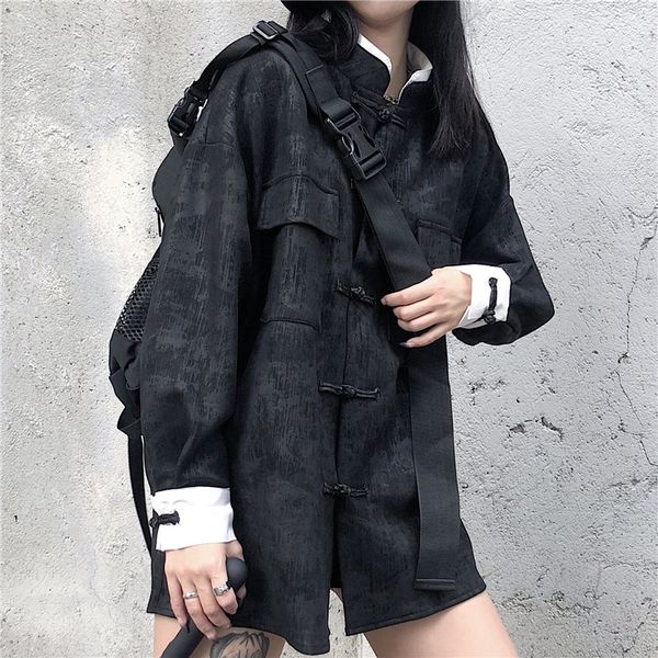 

2020 fall new harajuku ins jacket street fashion dark chinese style retro design long sleeve thin loose casual women jacket top, Black;brown