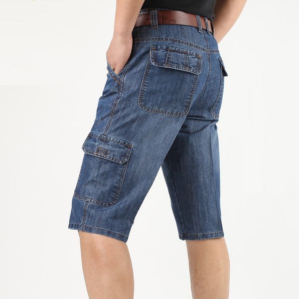 

icpans denim jeans for men high waist straight loose multi-pocket casual cargo shorts men 2020 summer knee length size 40 42, White;black