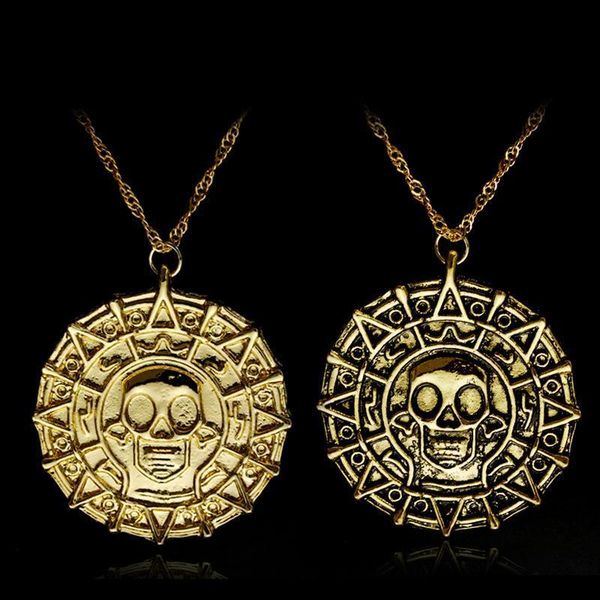 

2020 style movie accessories pirates, evil necklace gold coin chain men's skull necklace pendant, Silver