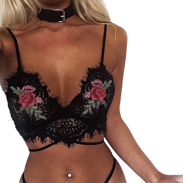 

2020 embroidery floral crop women camis lace floral mesh bralette bralet bra bustier, White
