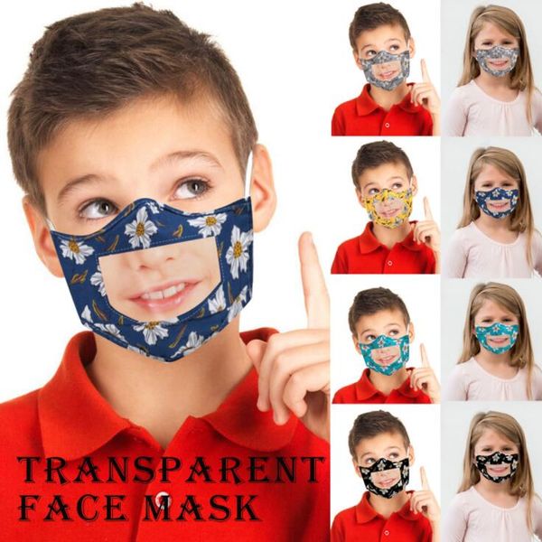 Masken Kinder Lippensprache Atemschutzmaske Kinder Gedruckt PET Klare Mundabdeckung Waschbar Sichtbare Gesichtsmasken Outdoor Baumwolle Schutzmaske LSK438