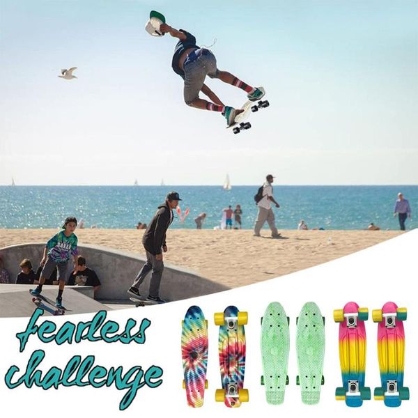 

skateboarding mini 22" skateboard fish board singles rocker longboard professional children's quad-wheel scooter banana skate 2021