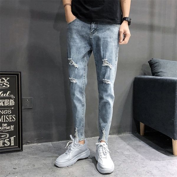 

ripped jeans 2019 spring new fashion ankle pants trousers and trousers men's korean fashion men's pants, Blue