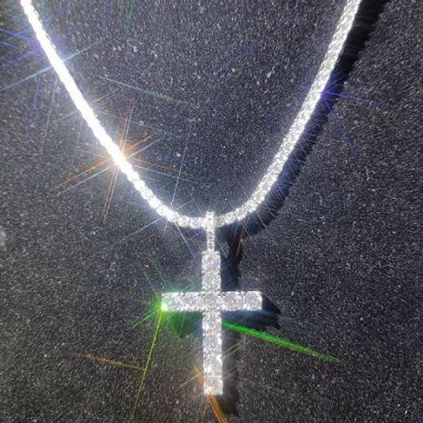 

shining diamond stone cross pendants necklace jewelry platinum plated men women lover gift couple religious jewelry, Silver