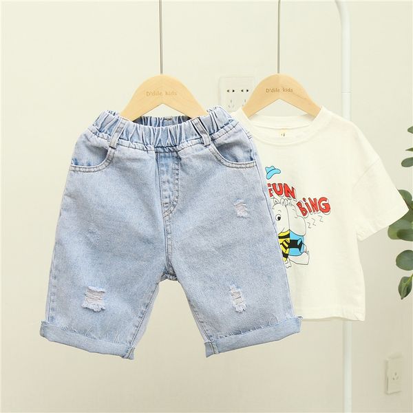

children's all-match loose hole five-point pants jeans and jeans 2020 new main push pants, Blue