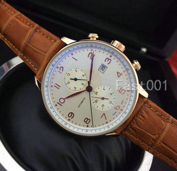 

brown leather iw luxury fashion pp mechanical mens designer stainless steel automatic movement watch sports mens self-wind wristwatches, Slivery;brown