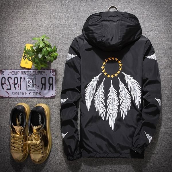 

autumn men's feather pattern hooded casual for teenagers autumn men's feather pattern hooded jacket casual jacket for teenagers, Black;brown