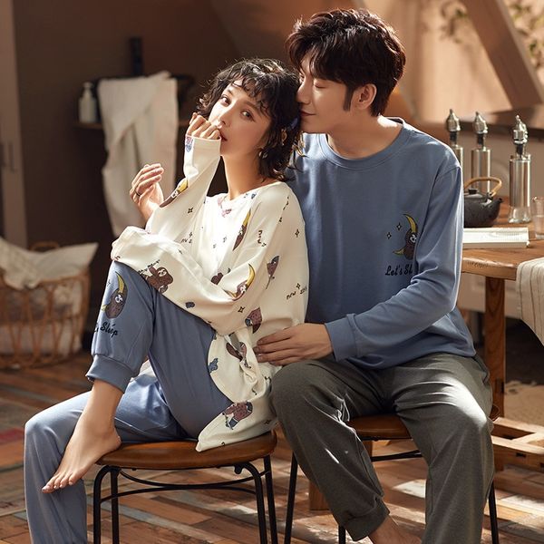 

пара женщины хлопка с длинным рукавом осенью мультфильм милых мужской открытого студенческих пижама пижамы домашней одеждой двухсекционного, Black;brown