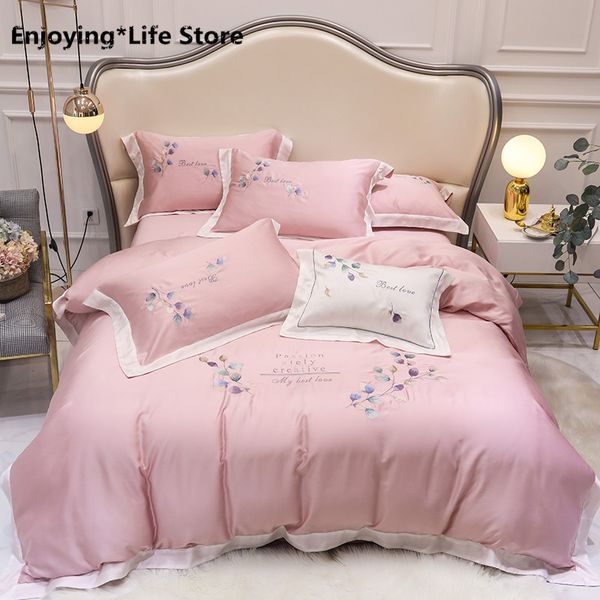 

comforter sets king bedding set 4pcs bed cover bedsheet pillowcase embroidery leaves duvet cover bed set