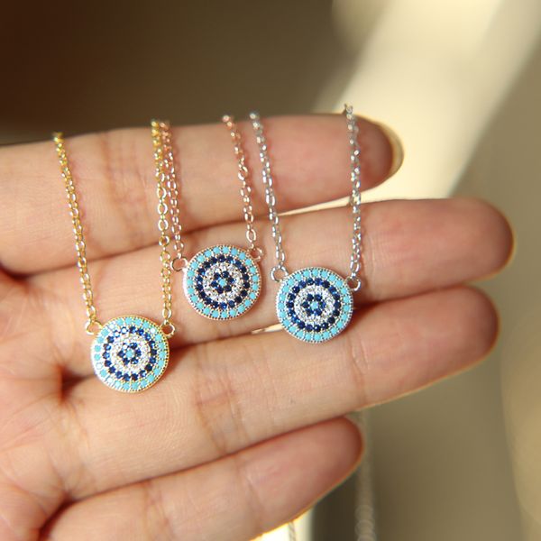 

2020 new 925 sterling silver evil eye hamsa white blue cz womens lucky eye cz pendant necklaces cute girls fashion jewelry
