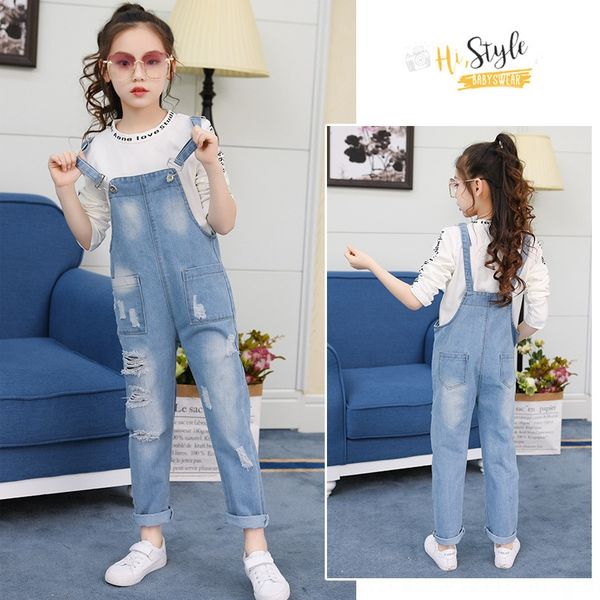 

early yang 2019 children's denim belt pants korean style large children's hole panty panty belt pants fashion girls, Blue
