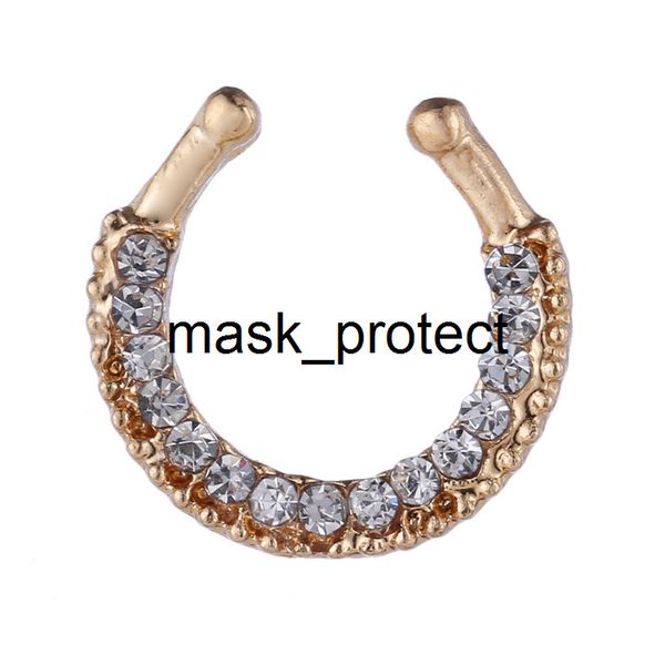 

nail piercing ornament u-shaped crystal fake nose ring, Golden;white