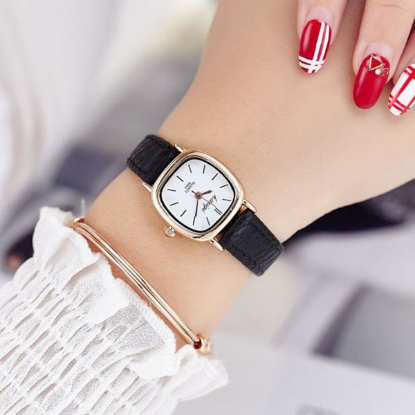 

wristwatches casual quartz leather strap watch lady square analog wrist small watches for women clock 2021 waches whatches, Slivery;brown