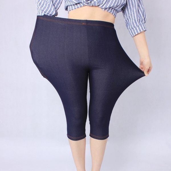 

new arrival summer style women leggings super denim elastic denim soft breathable 5xl plus size womens mid calf pants, Black