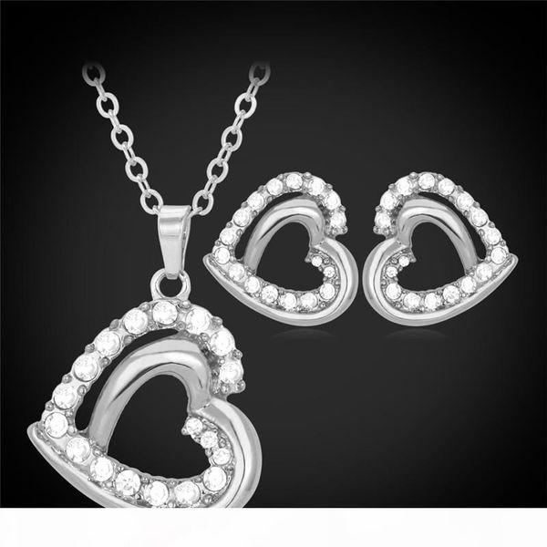 

новый 18k real позолоченные сердце подвески ожерелья серьги колье ожерелье ювелирные наборы rhinestone люкс, Silver