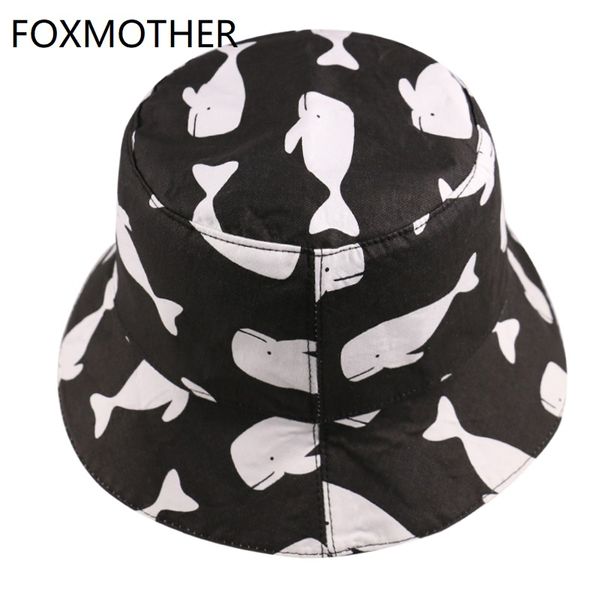 

foxmother new outdoor black pink fish whale print fisherman bucket hat women gorras 2020 summer, Blue;gray
